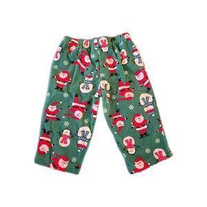 CARTER'S Green Fleece Santa Claus & Snowman Print PJ Pants Boys Girls Size 12 Mo